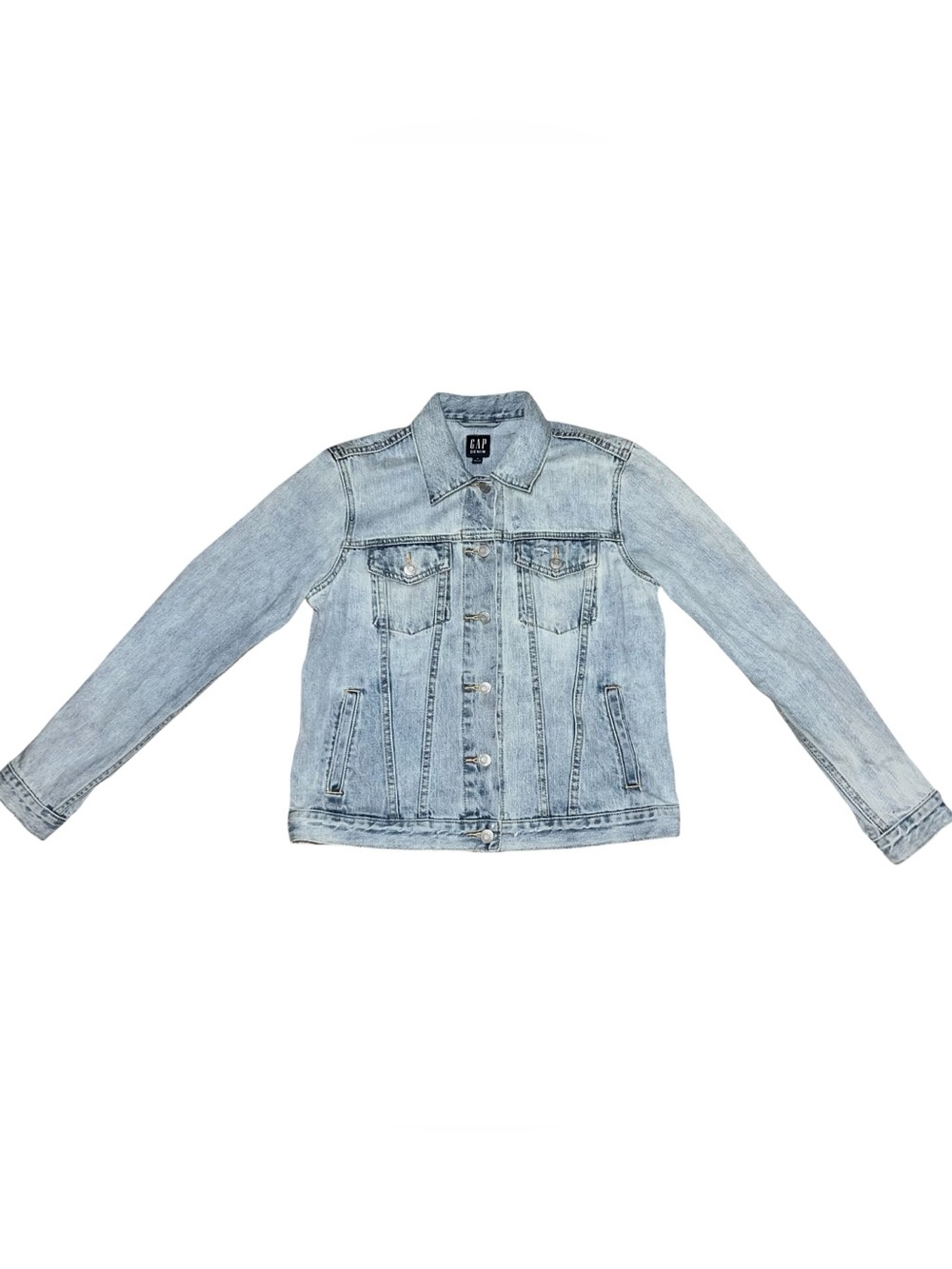 GAP Women's Light Wash Denim Jacket - Light Blue Medium Button Front Cotton